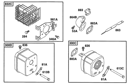 Muffler Grp 1 Diagram and Parts List for 161432-0126-XX  Briggs and Stratton Engine